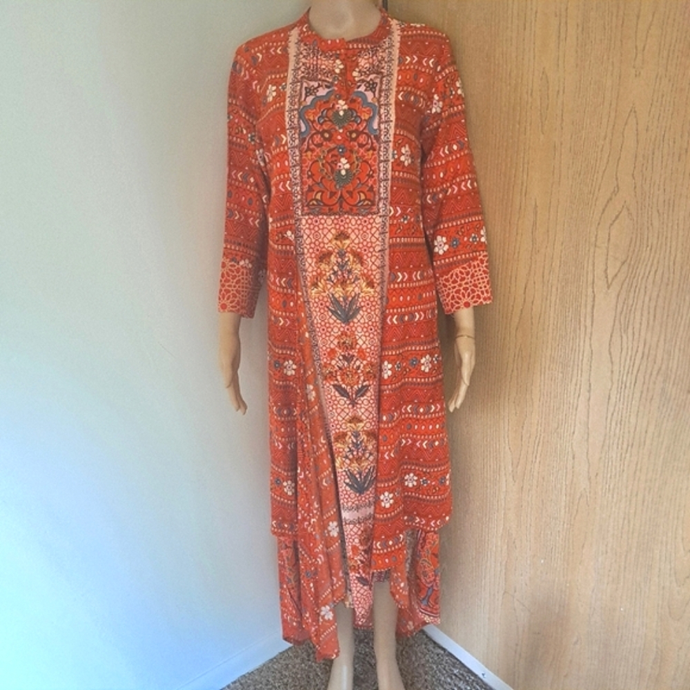Gorgeous, Meena Bazaar  Ethnic India Print Kurta Maxi Dress Sz Sm/ Med